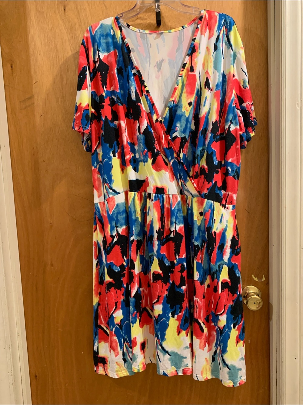 Vibrant Multi-Color Midi Dress with V-Neck